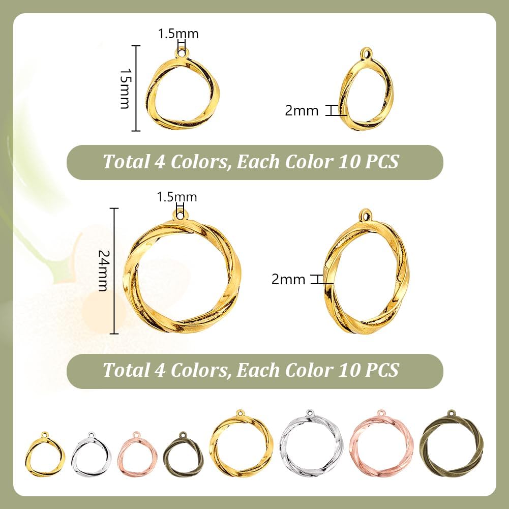 PH PandaHall 80pcs Round Open Back Bezel Hollow Frame Pendants, 4 Colors Open Bezels for Resin Round Open Bezel Connector Charms for Necklaces Bracelet Earrings Jewelry Making, 15mm/24mm - Image 4