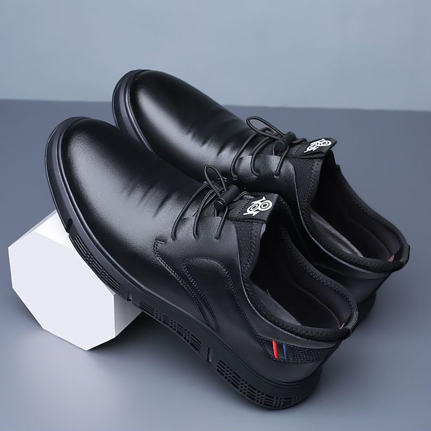 BILIKEYU Mens Leather Sports Shoes Drawstring Lace-Up Non-Slip Casual Outdoor Walking Hiking Athletic Shoes