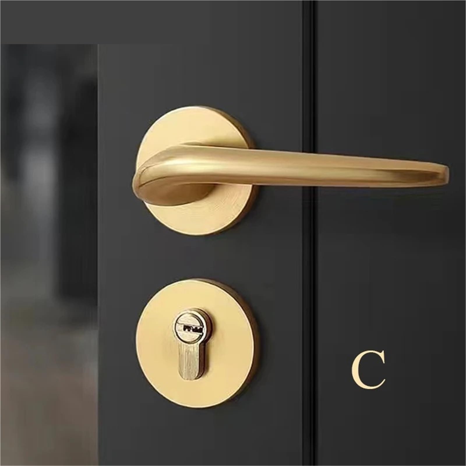 ZONSHJDKR Indoor Golden Door Handle Set Aluminum Alloy Magnetic Lock Bedroom Wooden Mute 1Pcs(C-Style)