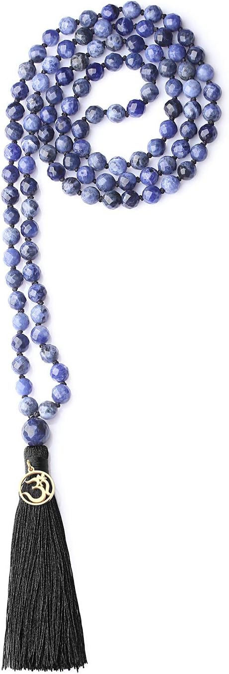 OM Charm Hand Knotted Tassel 108 Mala Beads Necklace