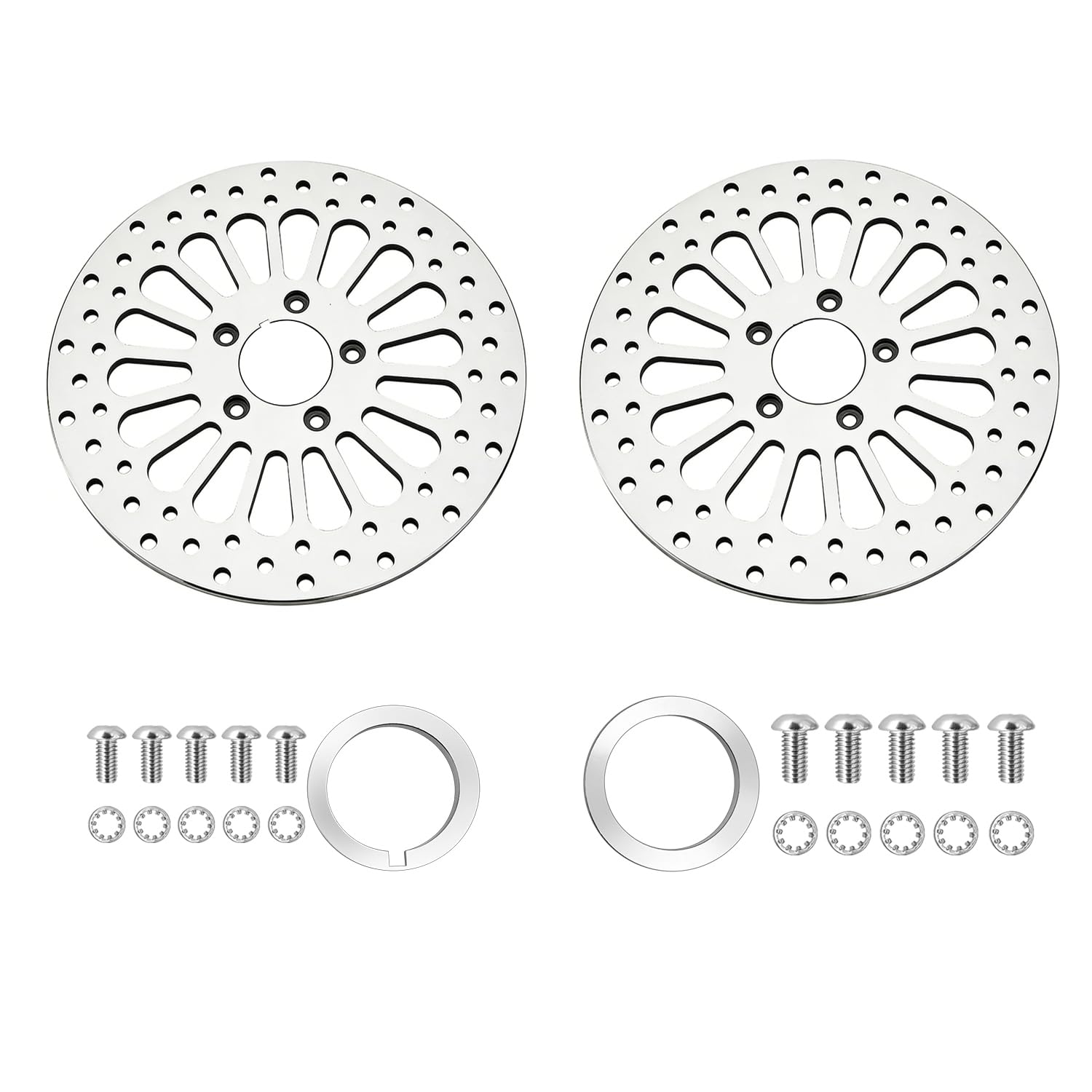 11.5'' 1 Piece Front Rotor and 1 Piece Rear Rotor Compatible with Harley Rotor Sportster1200, Dyna,Softail,Fat Boy,Super Glide,Heritage Softail,Softail Springer,Sportster 883, Polished Finish