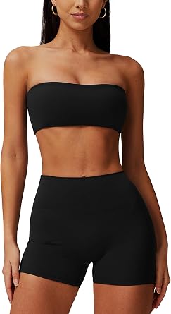 ABOCIW Women Workout Sets Bandeau Bralette Sports Bra Scrunch Butt Lifting High Waist Shorts 2 Piece Gym Yoga Outfits