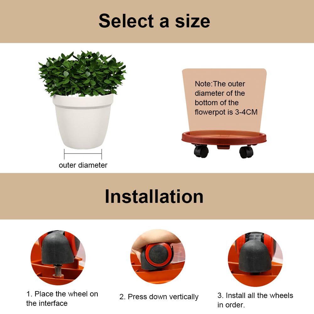 Hggzeg Paquete de 3 organizadores para plantas con ruedas, carro resistente a la oxidación para macetas, soporte redondo para mover plantas en maceta para jardín, herramientas de interior y exterior