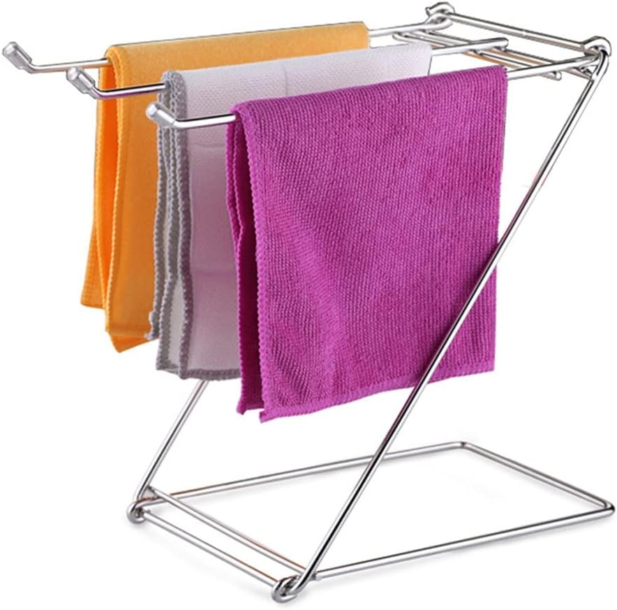 Towel Rails, Kitchen Bathroom Stable Rusoof Holder Home Towel Rack Rags Foldable Daily Life Free Standing Stainless Steel Table image 2