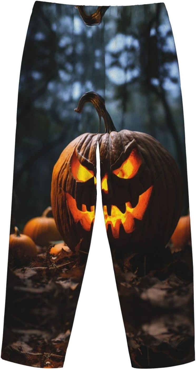Halloween Pumpkin Print Cozy Christmas Pajama Pants,Flannel Pajama Bottoms,Cater To Various Body Types
