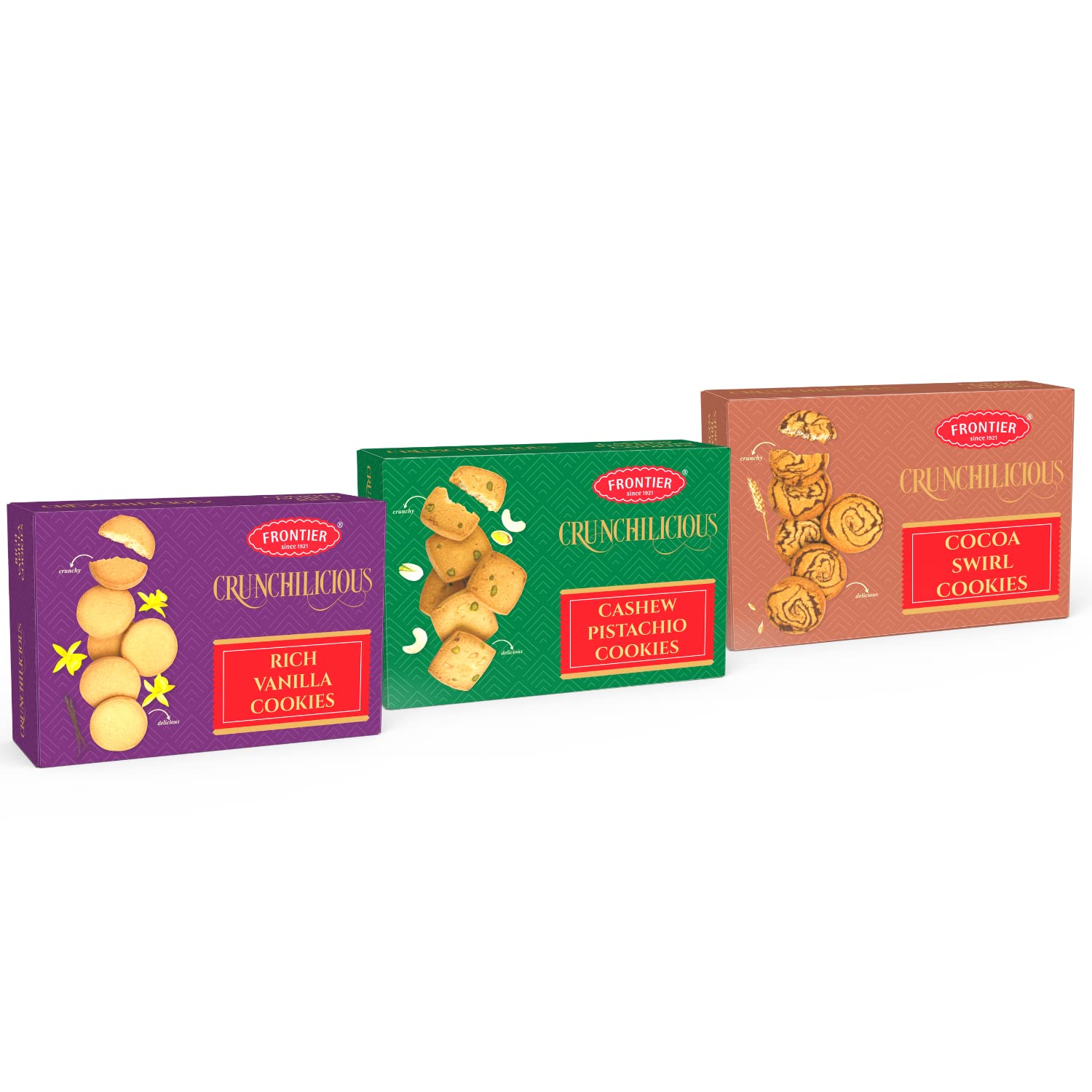 Frontier Biscuits Combo Pack of Cashew Pistachio, Rich Vanilla, and