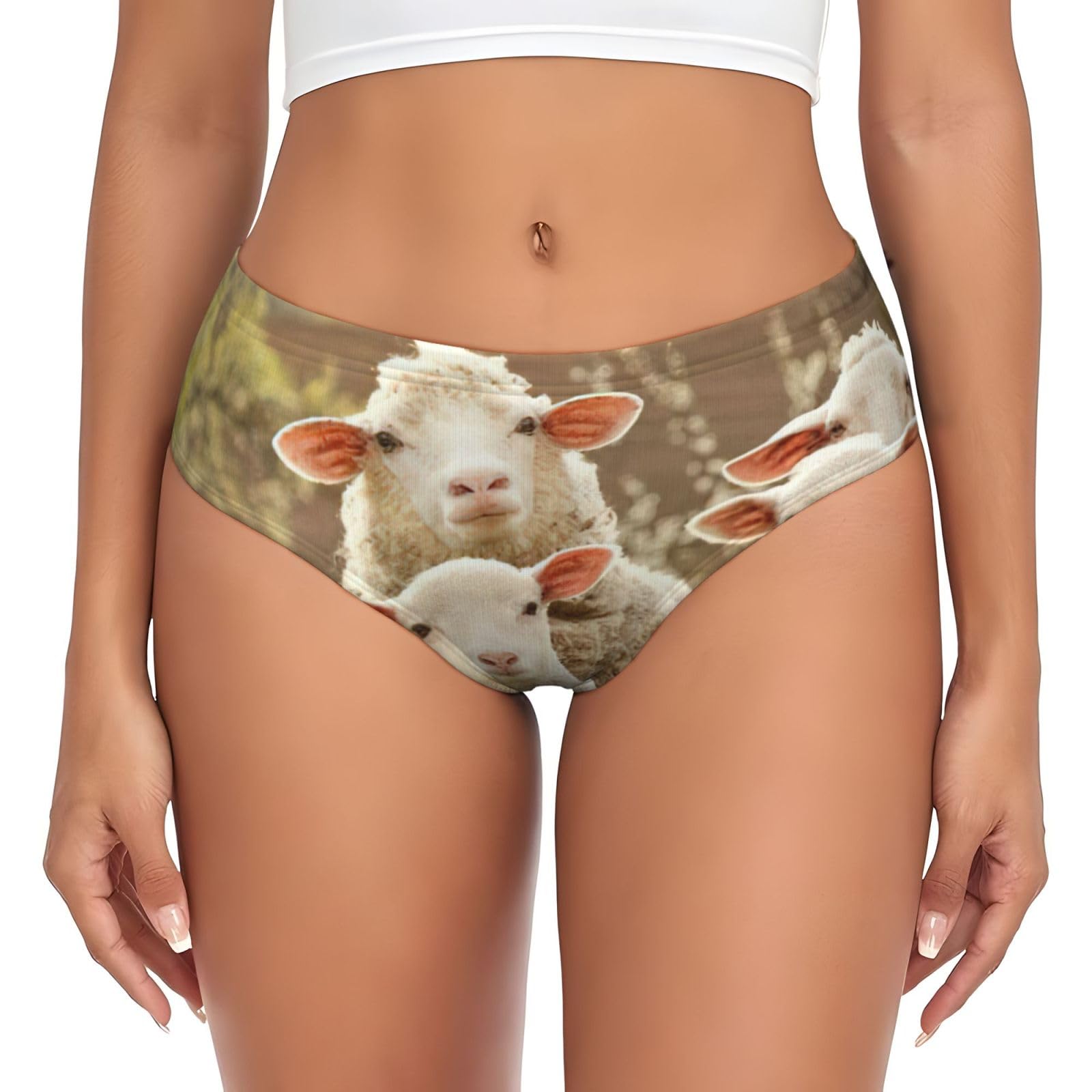 yagDAA Sheep And Lambs Print Womens Underwear Soft Stretchy Bikini Briefs Knickers Ladies Hipster Panties Underpants Black