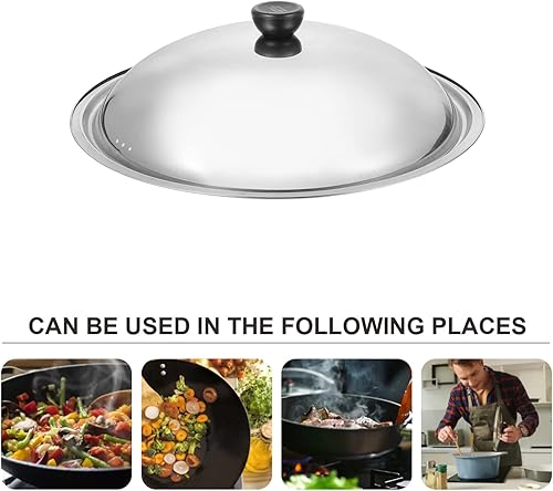 Miniatura 6 de Hemoton Cubierta universal para sartenes portátiles para lavavajillas, tapa de olla de acero inoxidable, tapa redonda para wok, cúpula de fusión de
