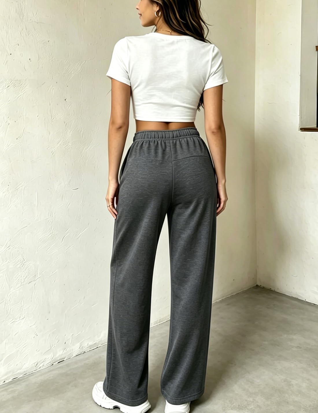 PAODIKUAI Womens Wide Leg Lounge Pants High Waisted Drawstring Yoga Pants with Pockets