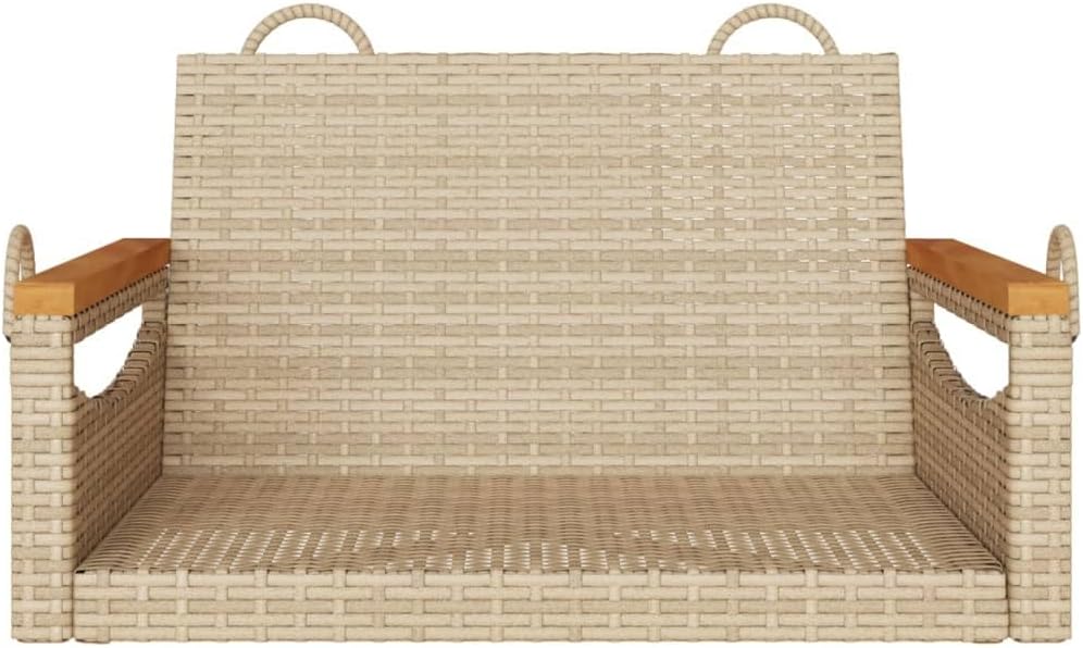 vidaXL Swing Bench Hanging Hammock Chair - Beige Poly Rattan Outdoor Garden Seat, Durable PE Material, 24.8" x 24.4" x 15.7", for Patio/Deck/Lounge, Powder-Coated Steel Frame