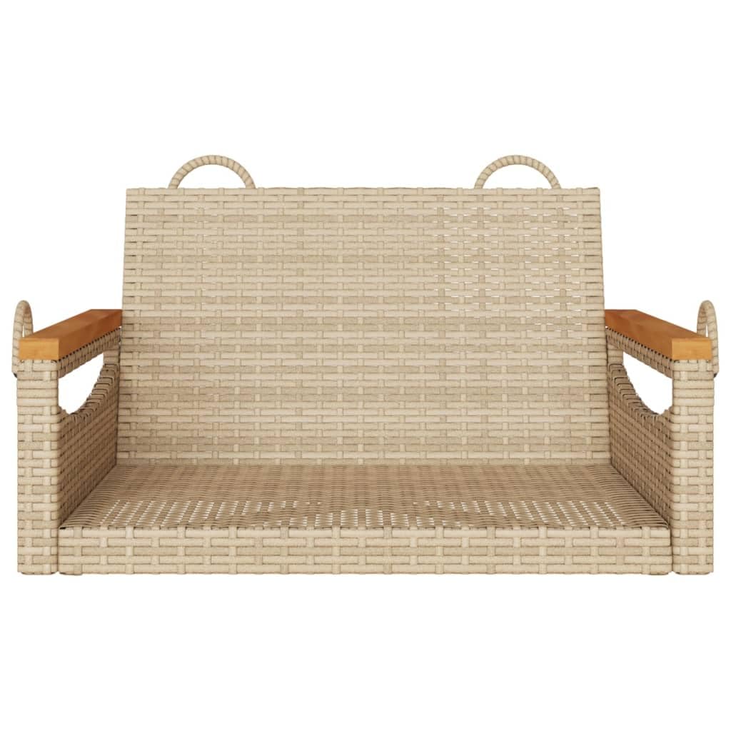 Sillón colgante de ratán sintético beige con función de balancín, 63 x 62 x 40 cm, banco colgante con anillos de fijación y marco de acero pulverizado para el jardín