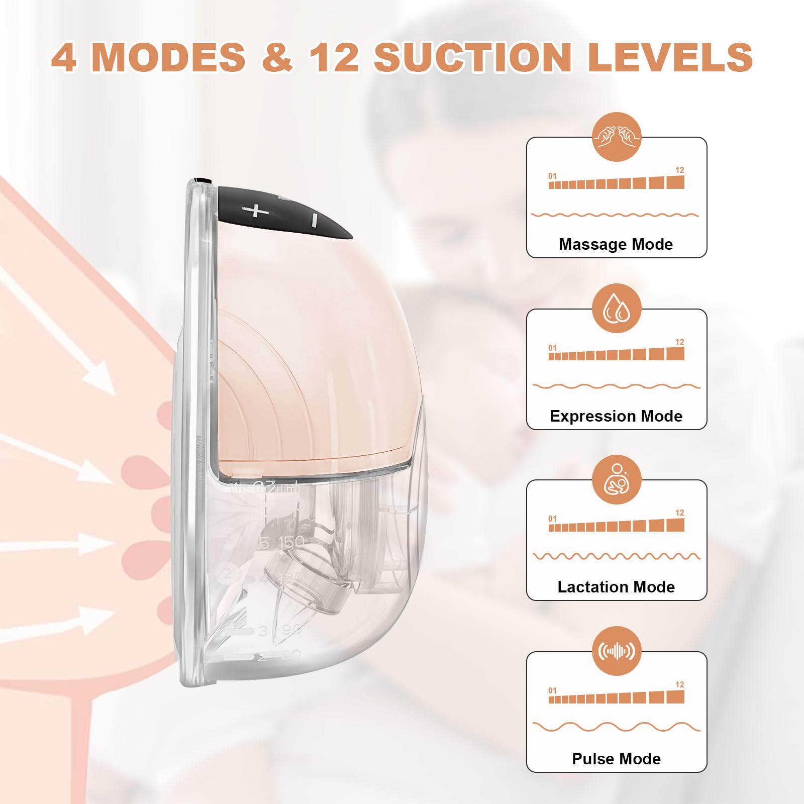 TOPCHANCES Electric Breast Pump,Wearable Hands Free Electric Pump,4 Modes 12 Levels,Portable Lightweight Pump 17/19/21/24mm Flange,Leak-Proof and Ultra-Quiet,BPA Free(Touchscreen,Pink,2PCS) - Image 2