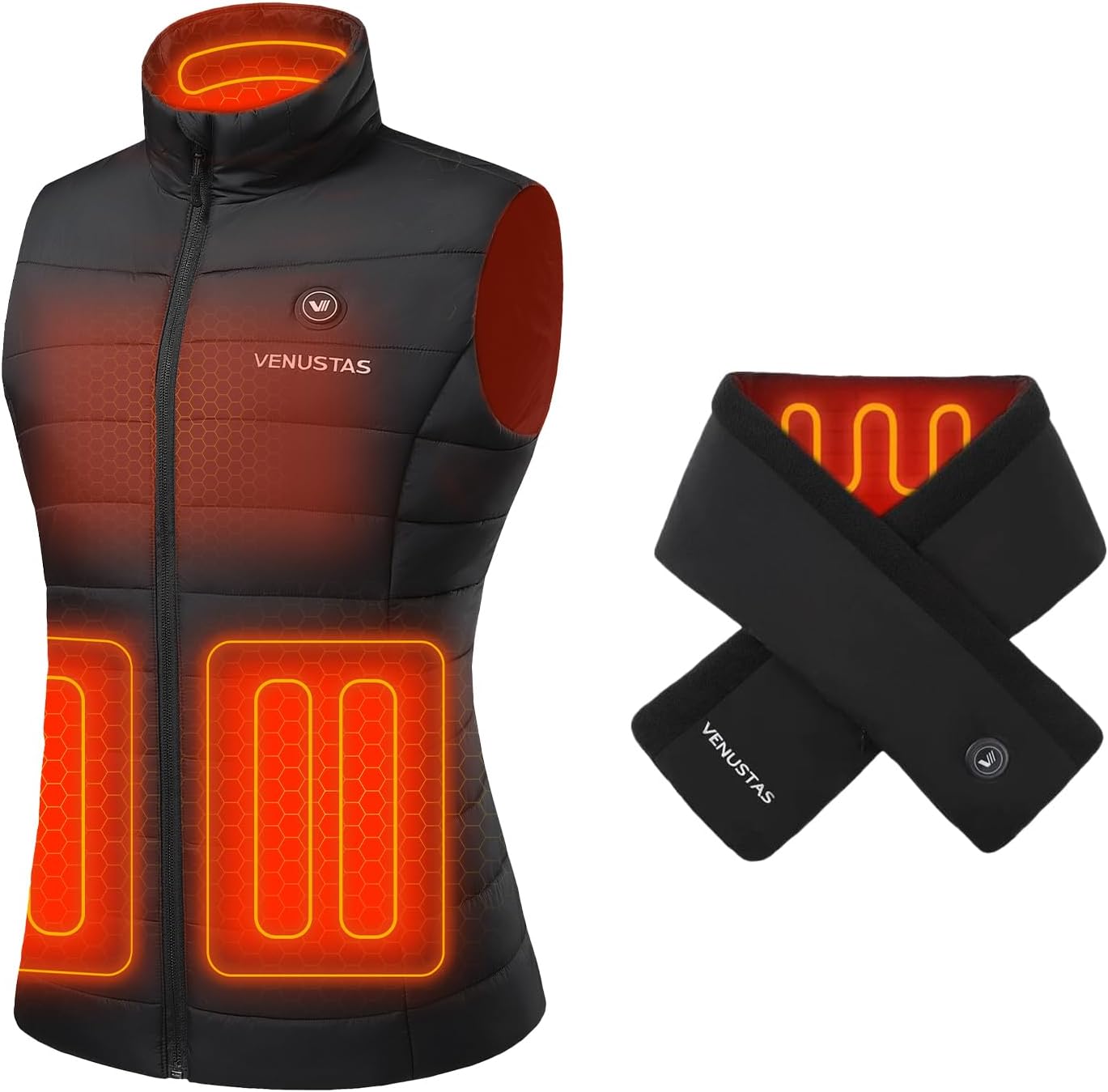 Venustas Women’s Heated Vest (XL) (USB-C Compatible, Battery Not Included) & Heated Scarf Bundle, Fast Heating Winter Set