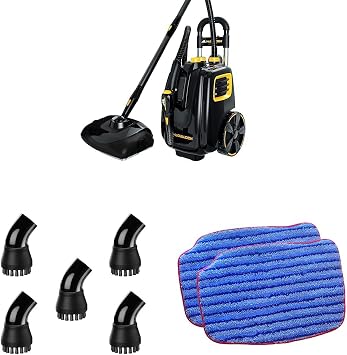 McCulloch MC1385 Deluxe Canister Steam Cleaner with 23 Accessories & A1230-005 Nylon Utility Brush 5 Pack & A1375-101 Replacement Scrubbing Microfiber Mop Pad for MC1375, MC1385, 2-Pack