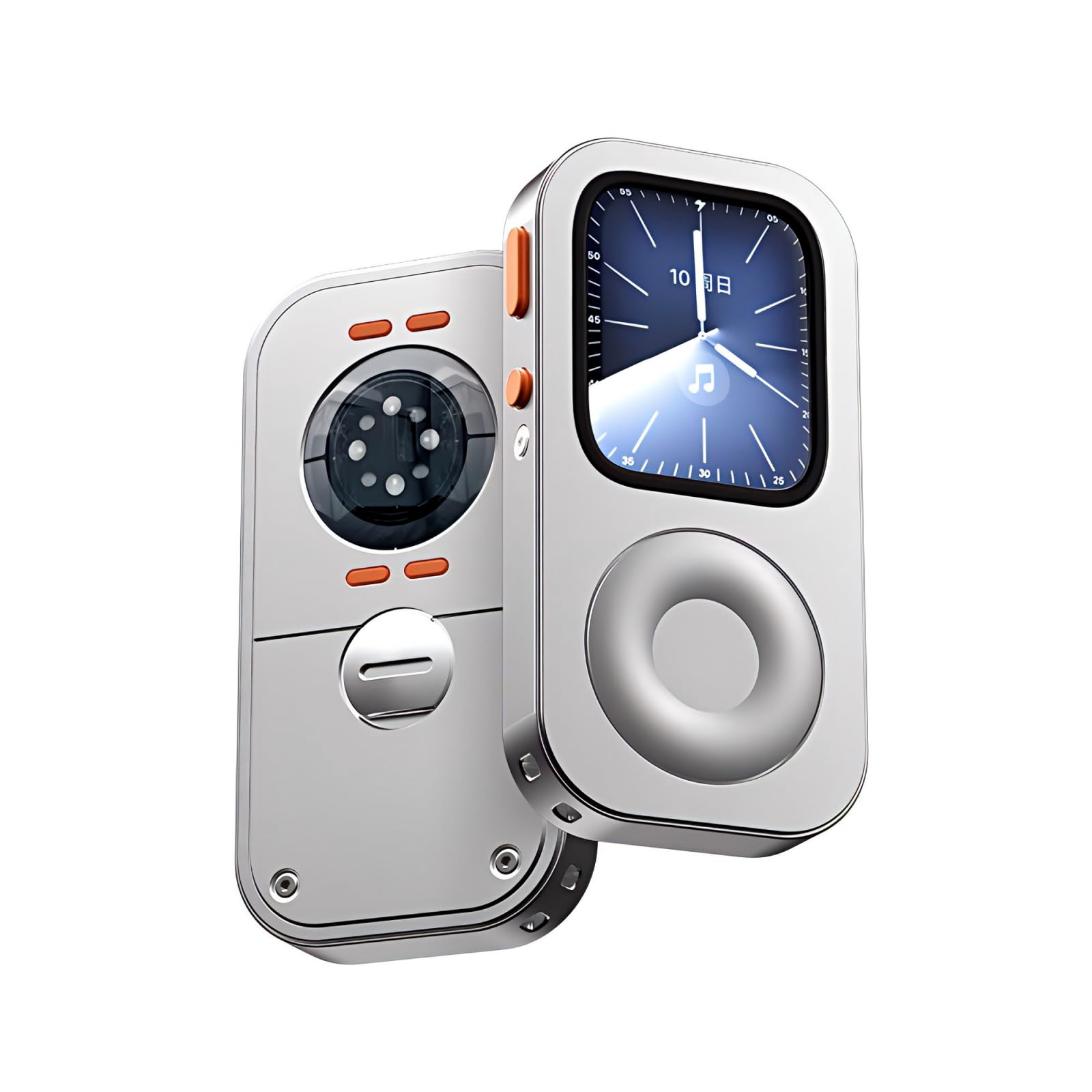 Coque de Protection en Alliage d'Aluminium Style Rétro iPod pour Apple Watch Series 7/8/9, avec Molette de Clic, Kit Music Player Compatible avec AirPods, pour iWatch 45 mm