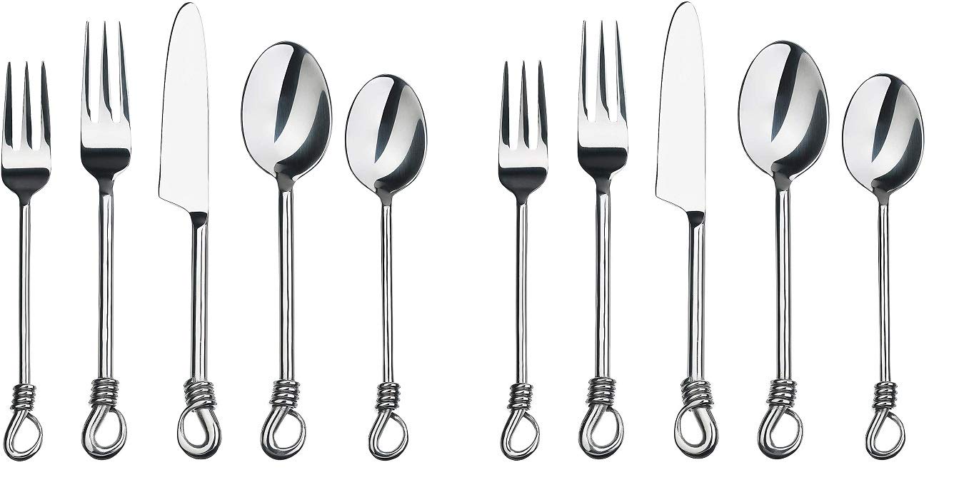 Photo 1 of Silverware Twist Collection Polished Stainless Steel Flatware Set (Set of 2)