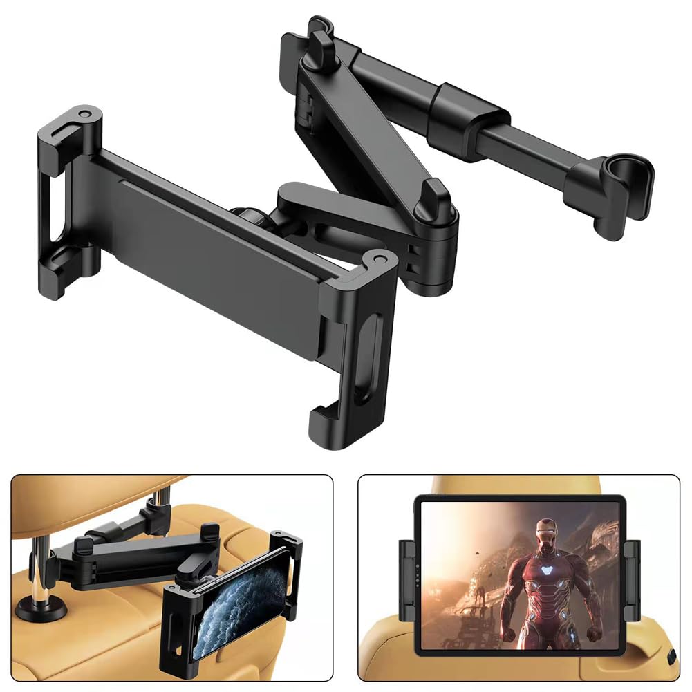 iayokocc Auto Kopfstütze Tablet Halterung, Kopfstützenhalterung Auto Tablets Halterung LKW 360 Grad Drehung Verstellbar Ausziehbar Tablet Halterung für Auto
