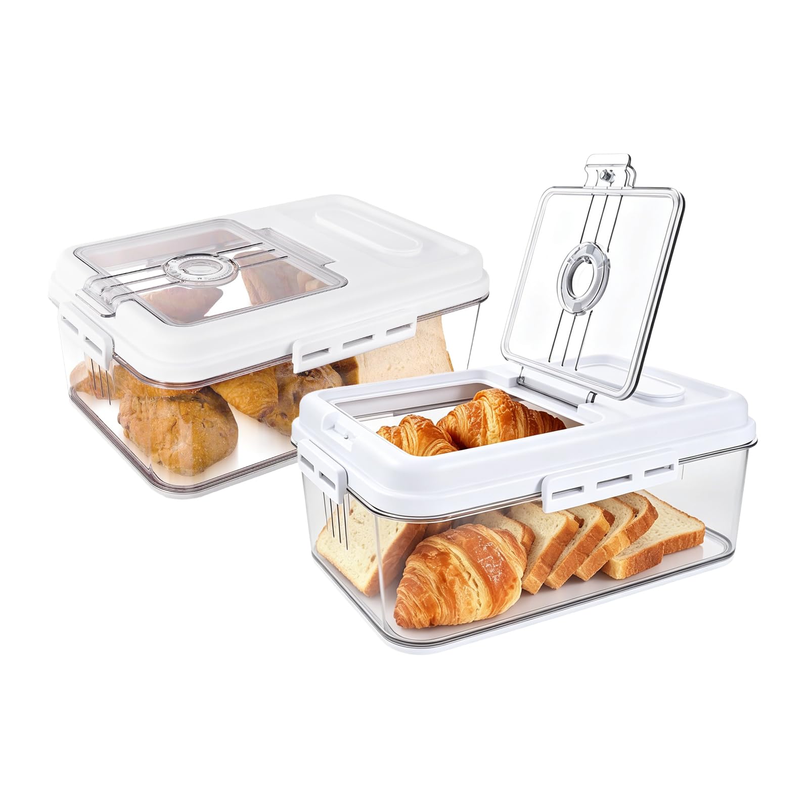 Hniuyun 2 Pack Airtight Bread Bin for Kitchen Counter, Time Recording Bread Box with Lid, Bread Storage Container for Homemade Bread, Toast, Cookies