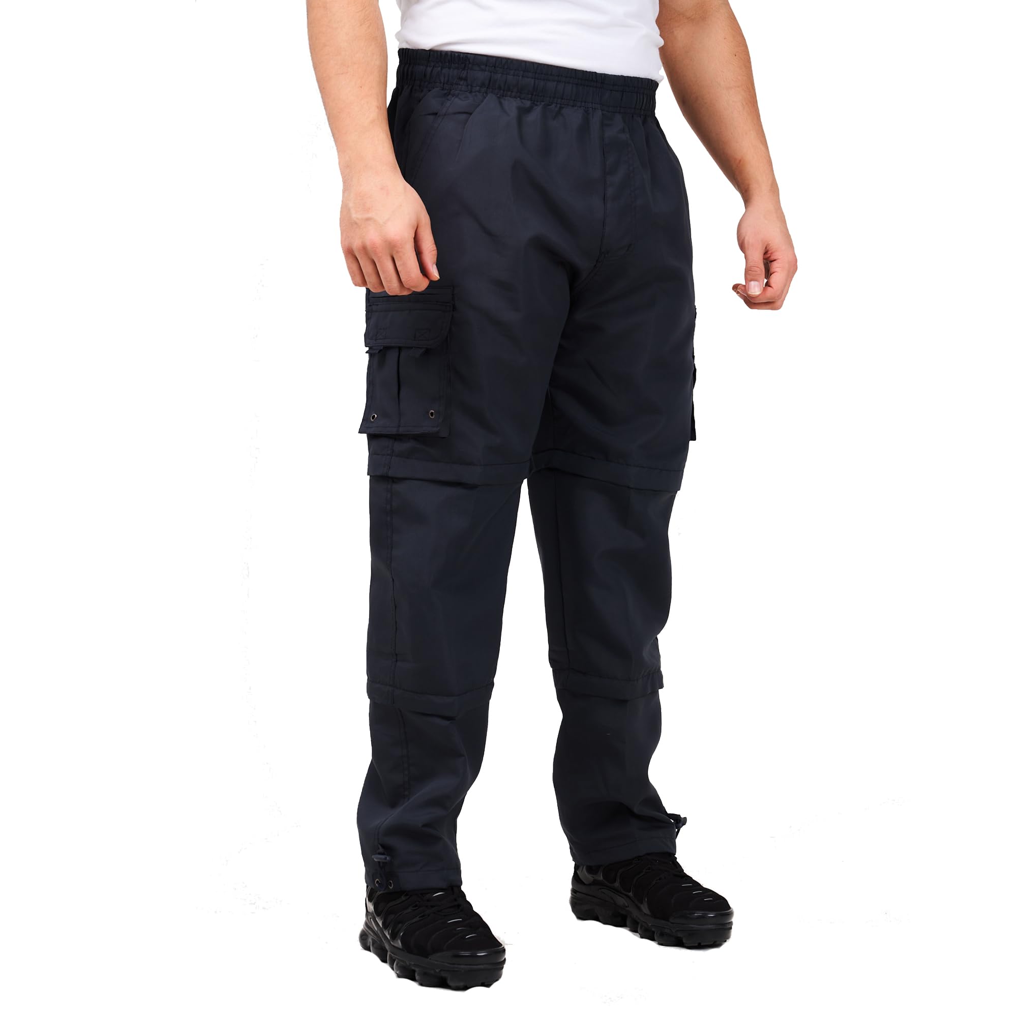 LABEL APPAREL Men's 3-in-1 Zip-Off Cargo Trousers – Convertible Combat Pants to 3/4 Shorts, Elasticated Waist Workwear Bottoms (M–3XL) Navy