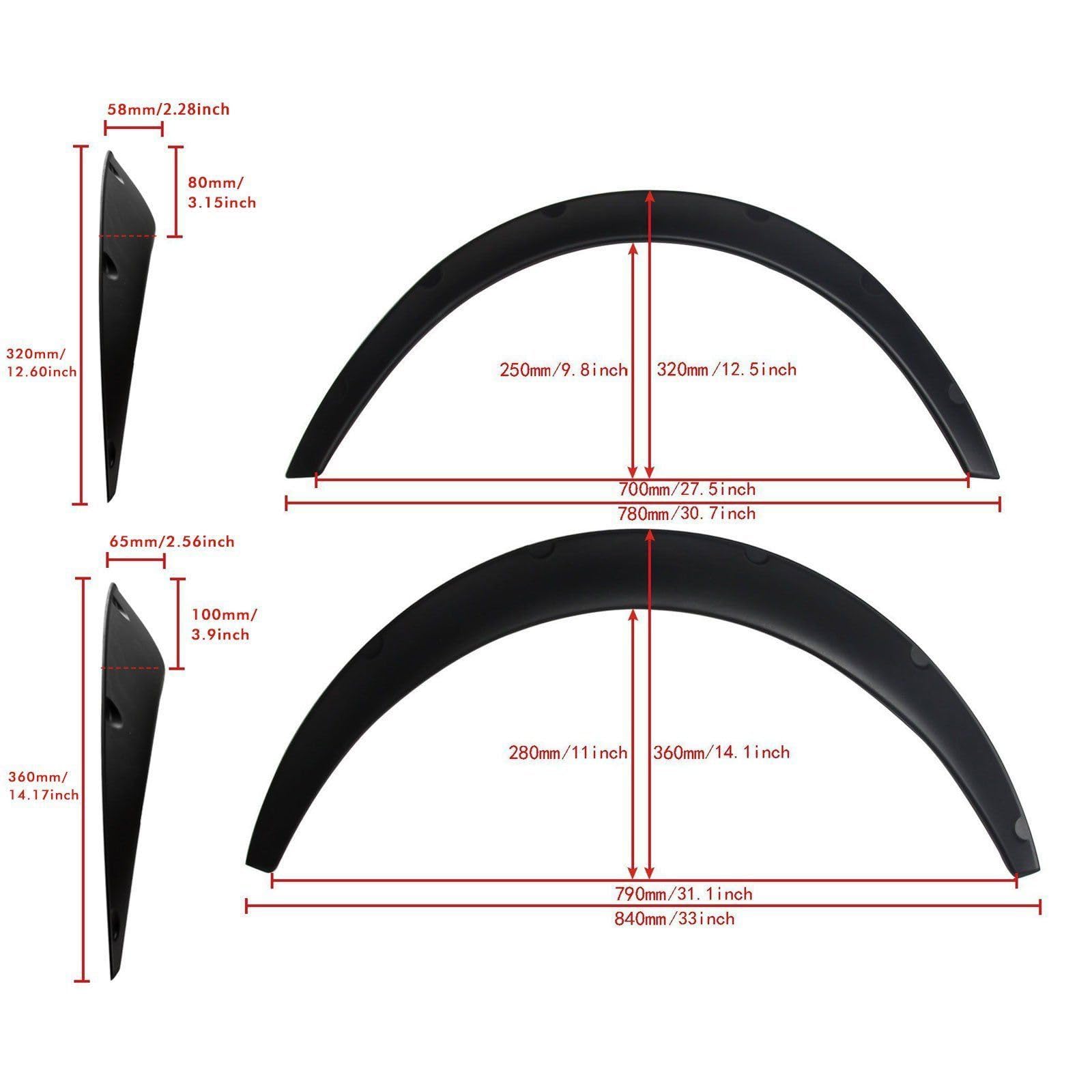 4 Pezzi Passaruota Auto Universali, 80cm Allargamento Set di Parafanghi per auto,Sopracciglia Auto Parafango per Auto SUV, per Ruota e Arco, Protezione Universale