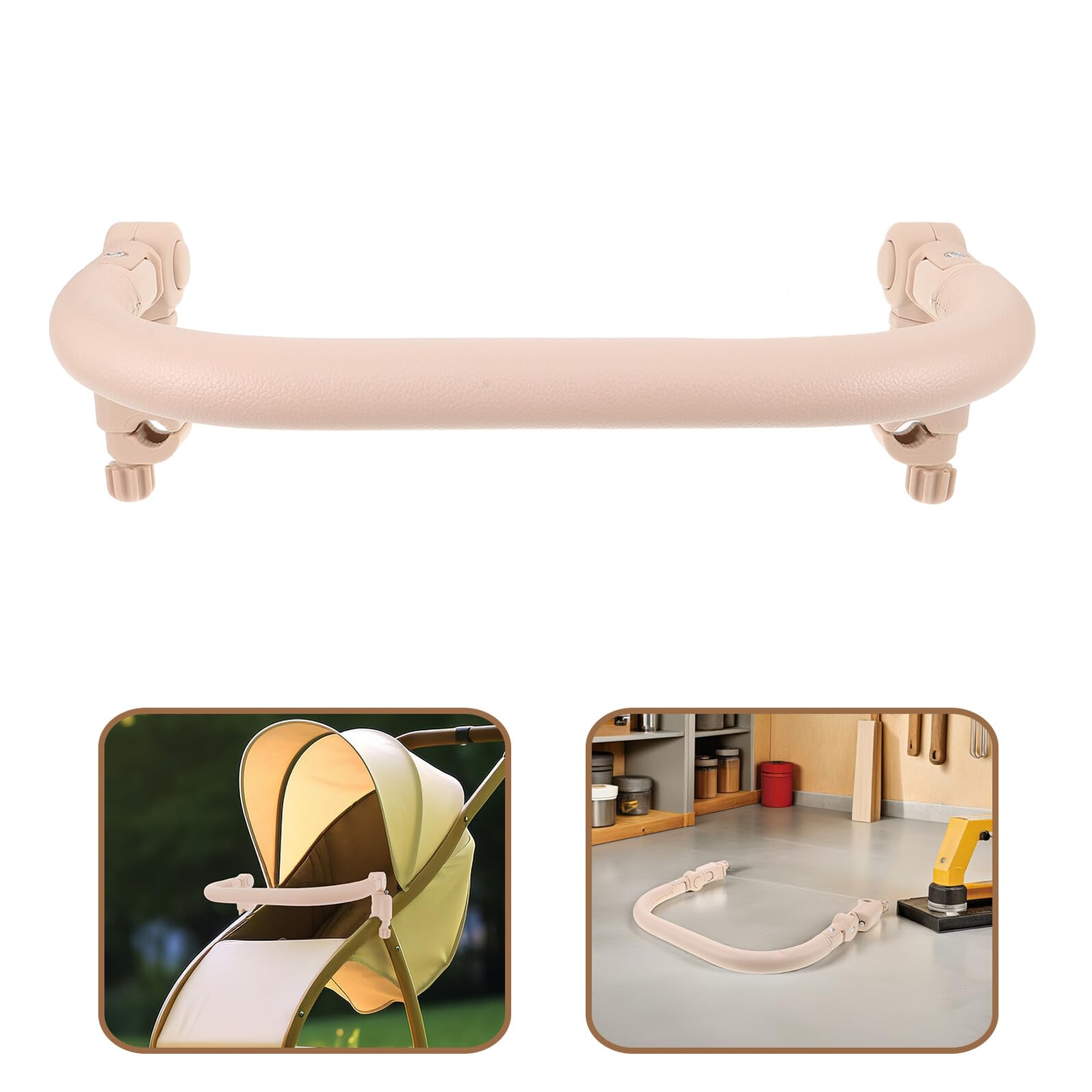 Barre de Maintien de Poussette Bébé Beige, Poignée D'extension Réglable | Angle Ajustable, Couverture Pu Lisse, Montage Simple D'une Main, Usage Extérieur