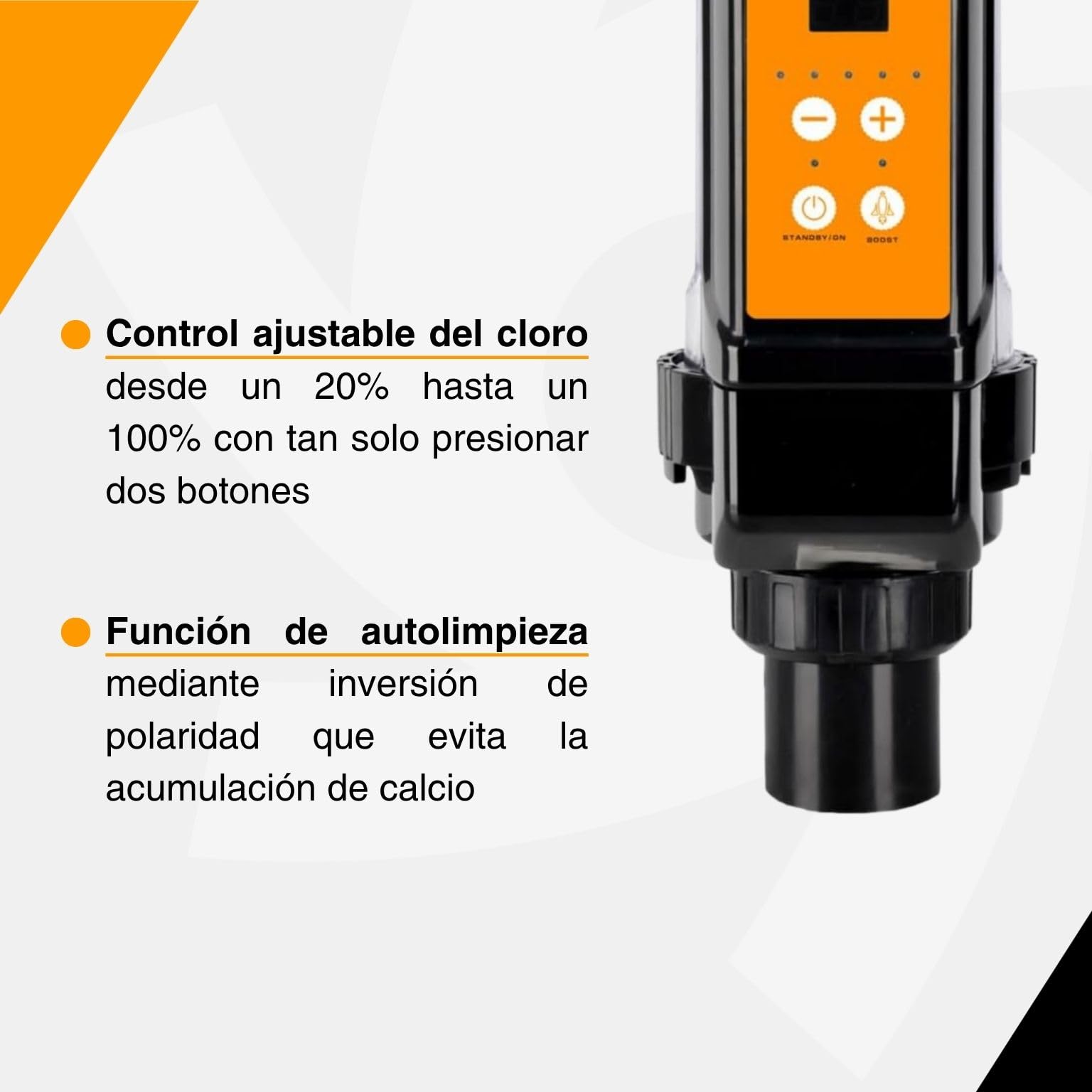 ESPA LEADER Clorador Salino para Piscinas 20G Dosificador de Cloro por Electrólisis Salina, hasta 85 m³, Producción de Cloro 20 g/h, Autolimpieza por Inversión de Polaridad, Función de Memoria