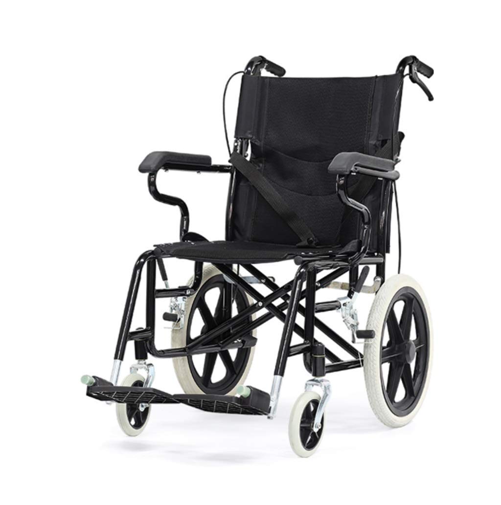 Silla de Ruedas Manual Scooter de Mano Pararsonas Mayores Discapacitadas Viaje Ultraligero Plegable Ligero Portátil No Inflable Neumáticos Sólidos de Freno Doble, Seguro Y Cómodo