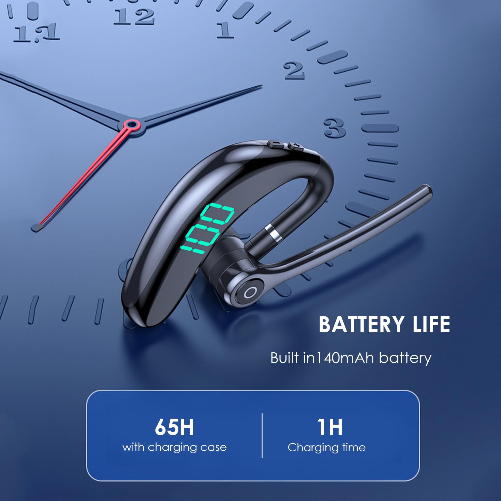 Bluetooth-Headset, Einohr-Bluetooth 5.3-Headset, Kabelloses Headset mit Geräuschunterdrückung, Dual-Mikrofon, LED-Anzeige, für Fahren, Sport