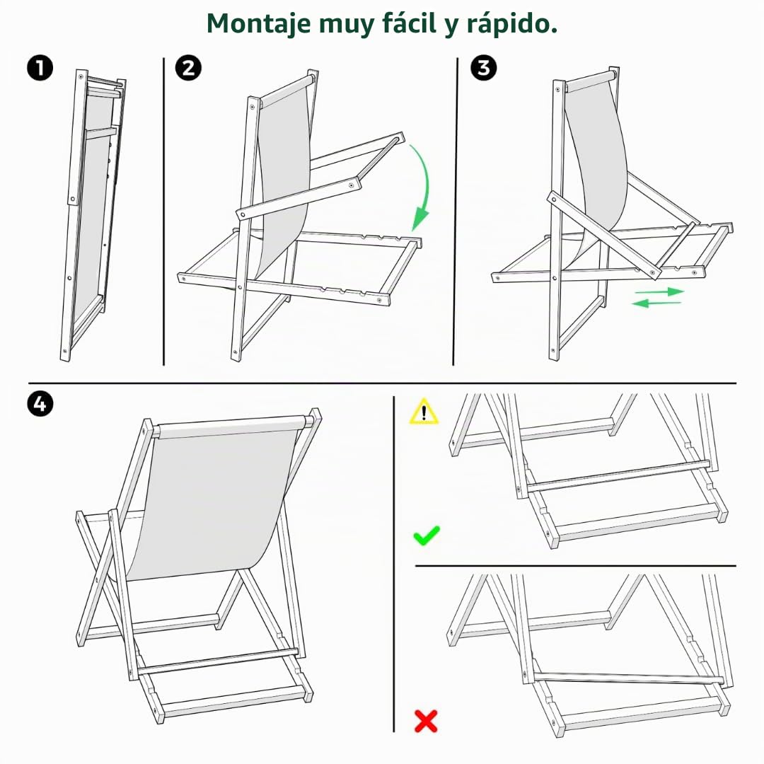 BAS Tumbona de Madera Ajustable para Playa y Jardín Construcción Robusta y Sólida Material Práctico, sillas Plegables de Madera, Blanco
