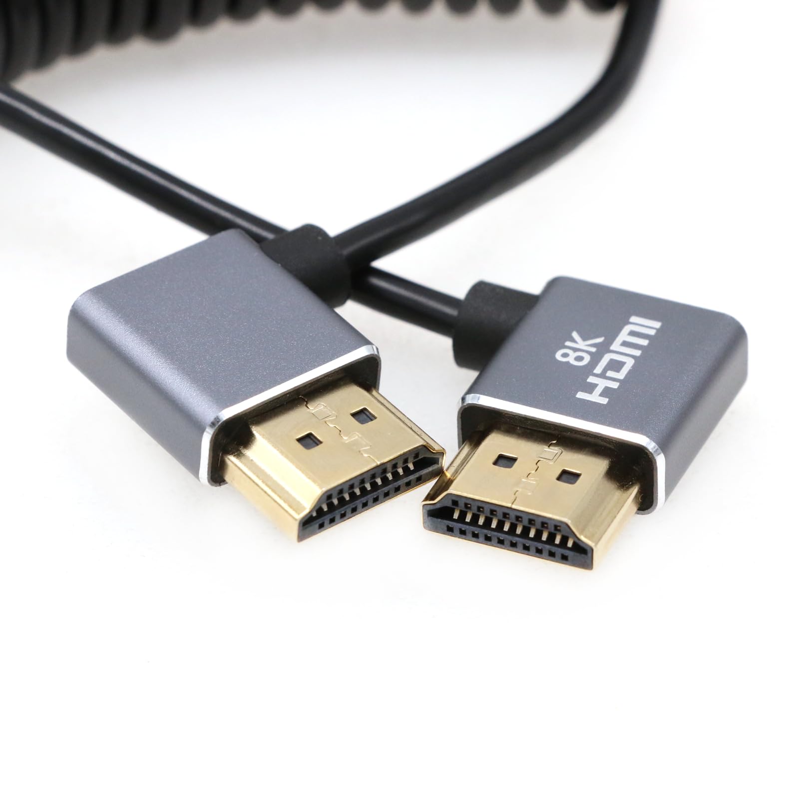 SZRMCC 8k 2.1 HDMI to HDMI Ultra High Speed Coiled Braided Cable for Z Cam E2 Sony FX6 FX9 Canon EOS C70 C300 Portkeys BM5 Atomos Ninjav V Shogun Monitor Left Right Angle - Image 3