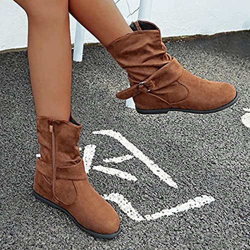 ZBYY Womens Mid-Calf Slouchy Suede Slip On Casual Boots with Side Zipper Fashion Comfort Outdoor Wedges Snow Boots4