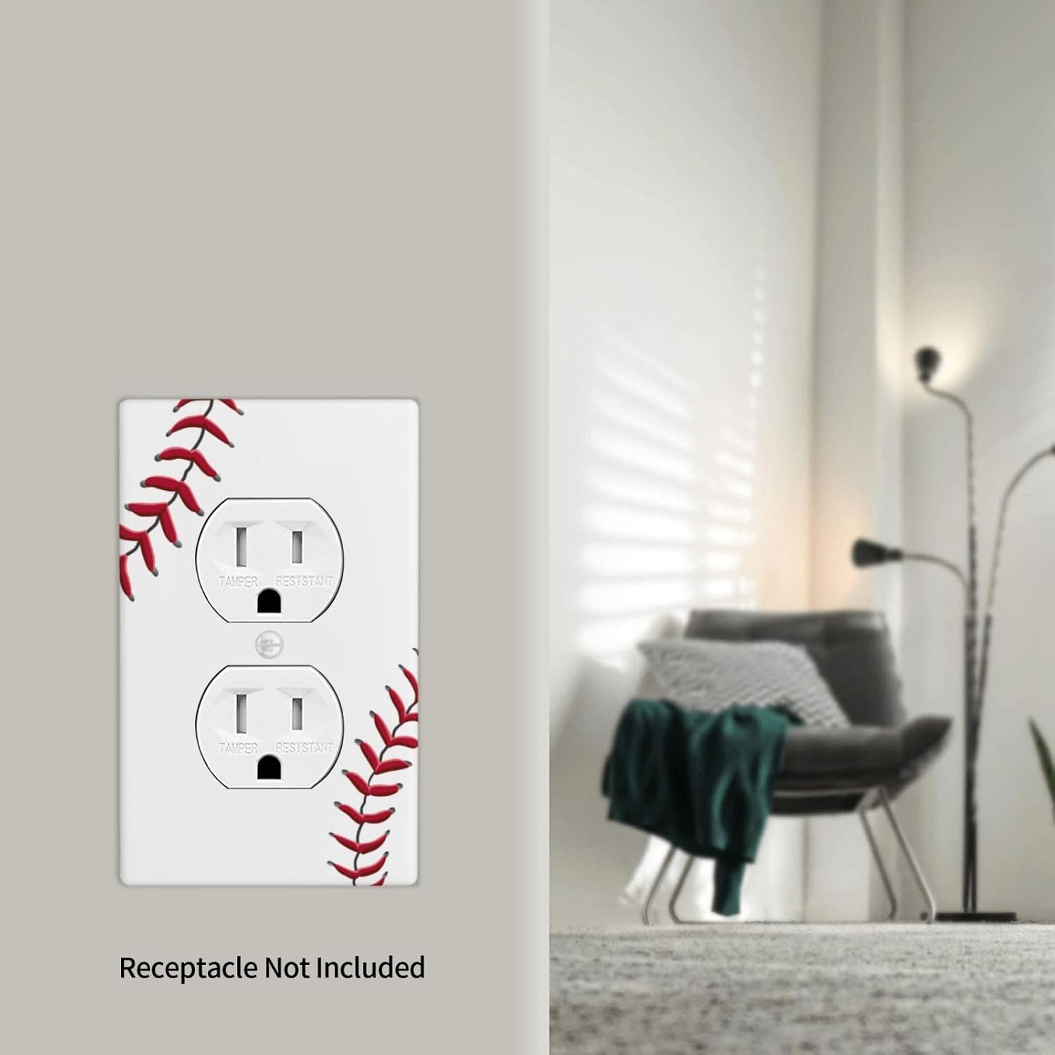 Baseball Outlet Covers Decorative Electrical Outlets Duplex Outlet 1-Gang Wall Plate Receptacle Wall Outlet Cover