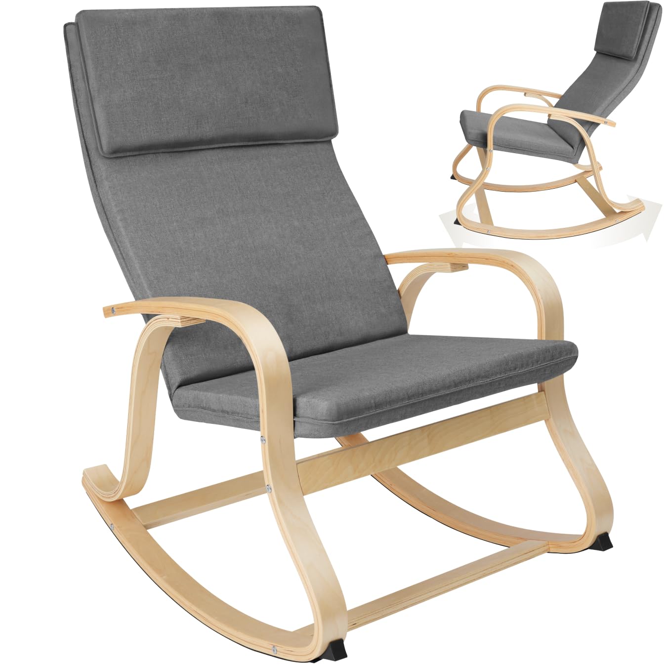 tectake® Mecedora Roca de Madera de Abedul 150kg, Silla Mecedora, Oscilante, Sillón Ergonómico para Balanceo - Gris Claro