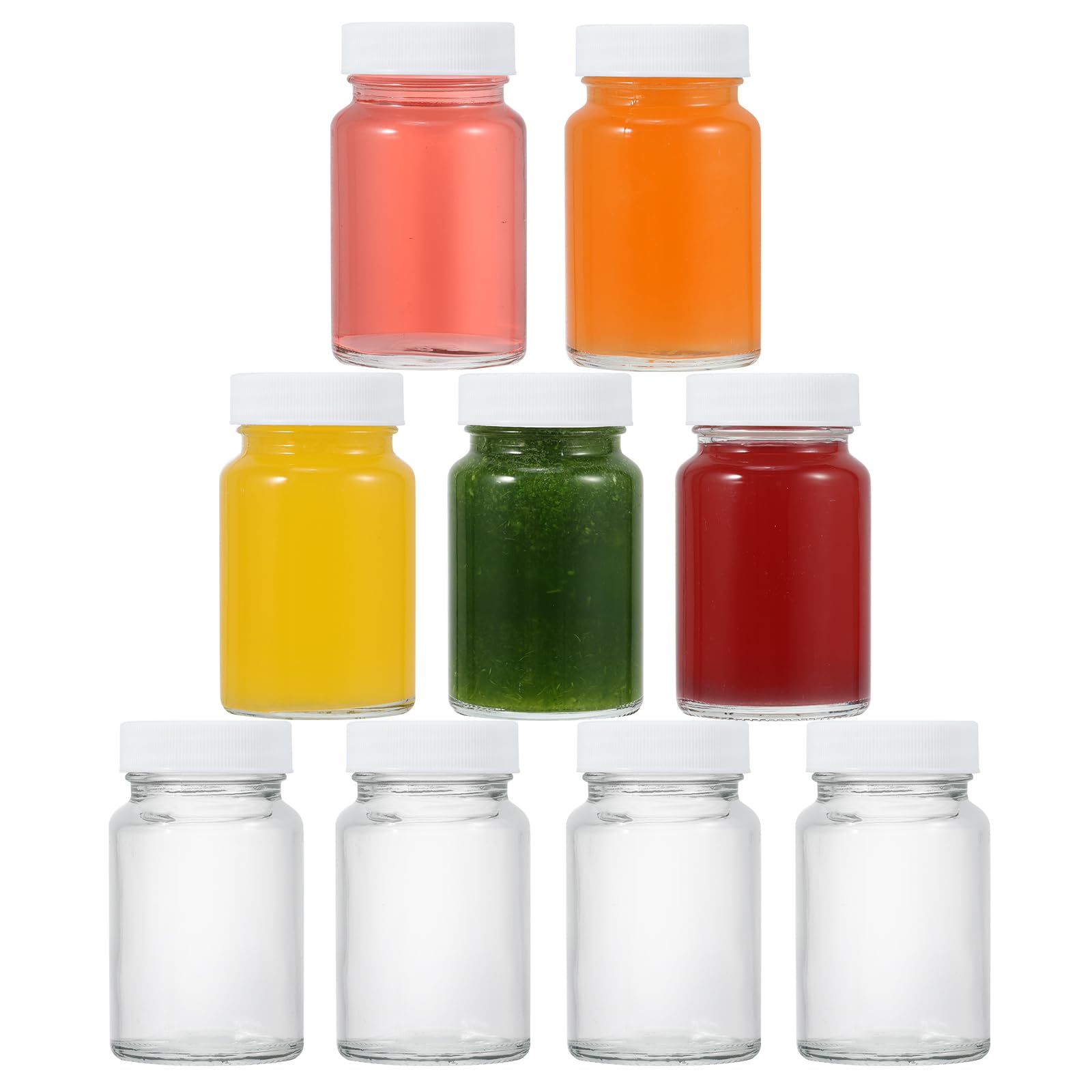 Glass Shot Bottles 60ml, 9pcs 2oz Juice Bottles With Lids, Reusable Small Clear Ginger Bottles, Wide Mouth Leakproof Mini for Drinking, Dishwasher and Fridge Safe