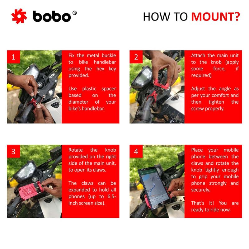 Image of BOBO BM3 Aluminium Waterproof Bike /Motorcycle /Scooter Mobile Phone Holder Mount, Ideal for Maps and GPS Navigation (Red)
