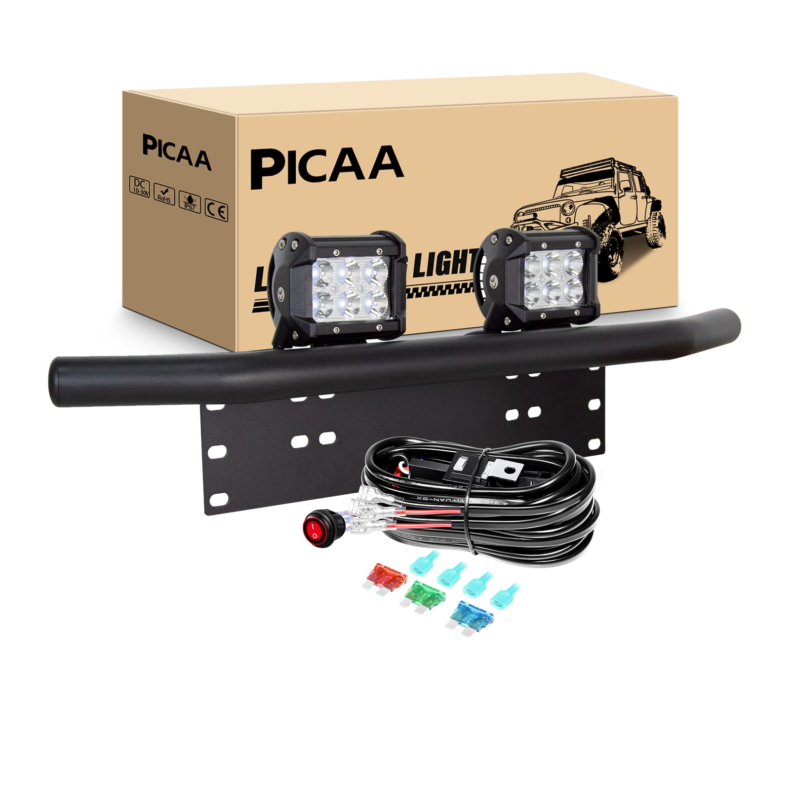 PICAA Phare de Travail Led, 2X 4 pouces 18W Spot Projecteur LED Barre