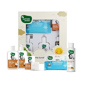Mother Sparsh Gift Set for Babies | Combo Pack of 5 Skin Care Essentials | Includes Wipes, Lotion, Wash, Bathing Bar & Massage Oil - image, photos