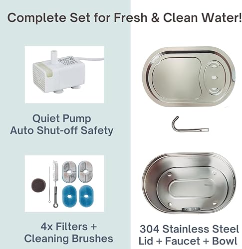 Miniatura 2 de Fuente de agua para gatos de acero inoxidable  Dispensador automático de agua para mascotas de 3.5 L118 onzas con luz LED, bomba silenciosa, 4