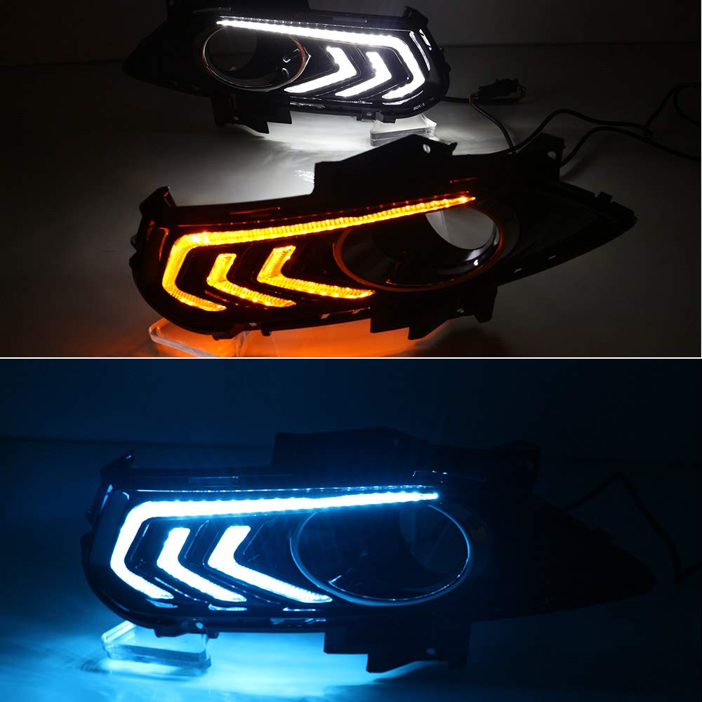 Muchkey Super Bright DRL Daytime Running Light for Ford Fusion 2013-2016 High Performance Front Bumper Fog Lamp Assembly Automotive Replacement Three-Color 1Pair