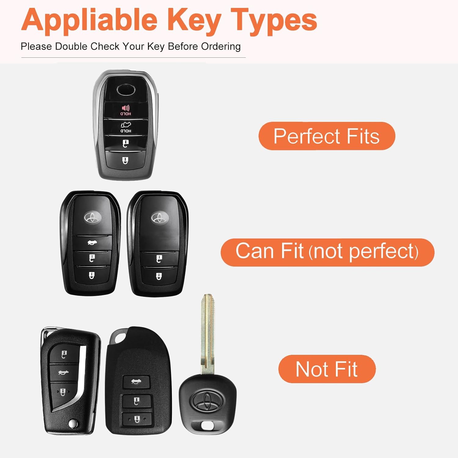 for Toyota Key Fob Cover with Keychain, Orange Leather Rhinestone Key Case Protection Shell Compatible with Avalon Camry Corolla RAV4 Sequoia Highlander Bling Car Accessories - Image 3