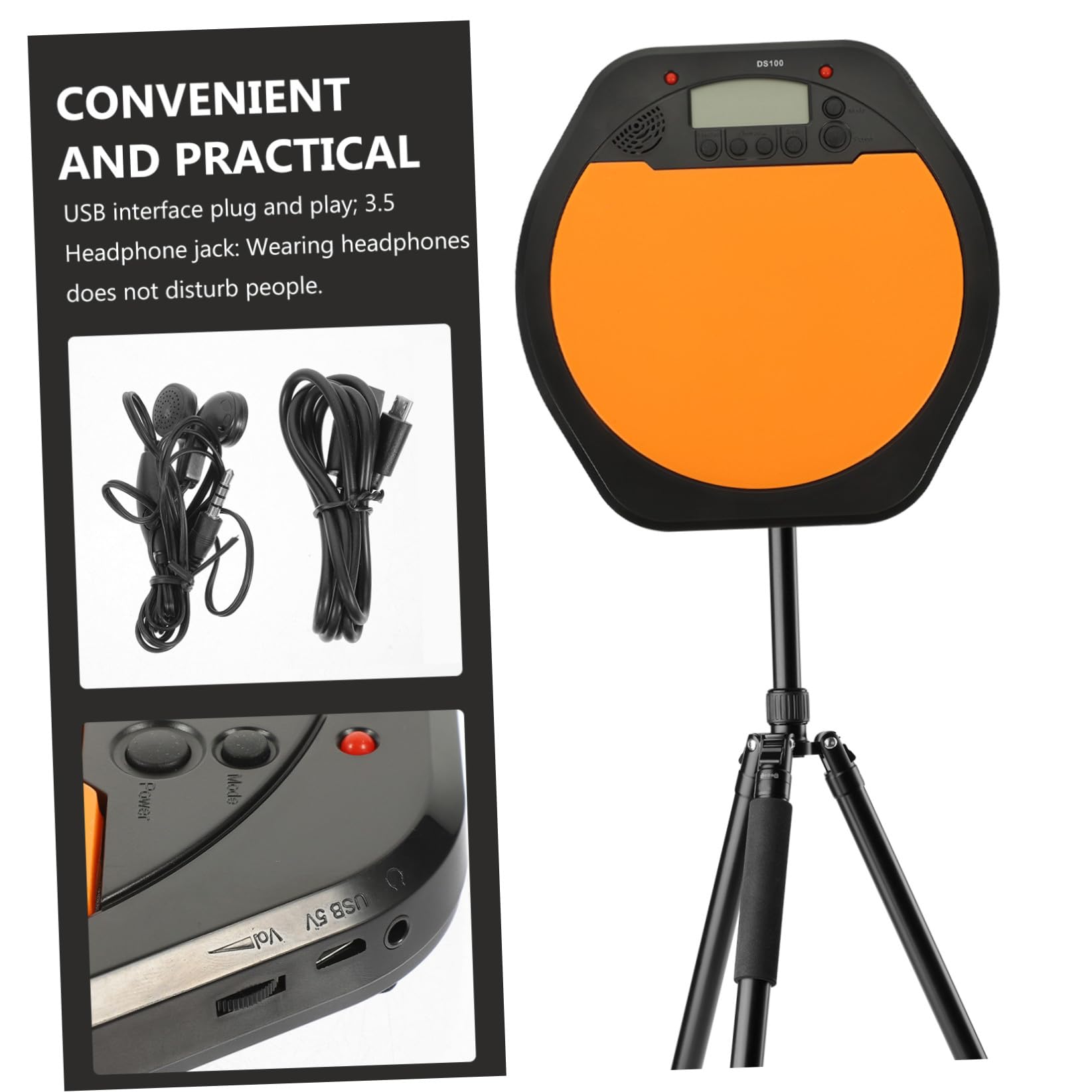 CLISPEED Pad de Batería Digital para Principiantes Pantalla Lcd, Metrónomo Incorporado y Superficie de Alta Elasticidad para Práctica Musical y Entrenamiento de Bateristas Electrónicos
