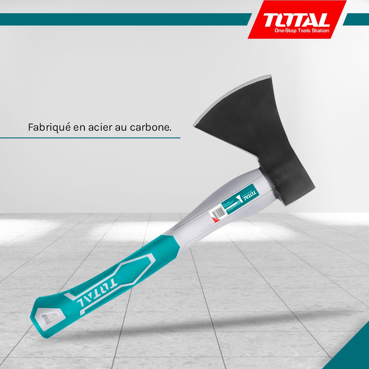 Total Tools - Hache - Longueur de 430 mm - Poids de 1 kg - Manche bimatière et ergonomique - Idéale pour le bricolage