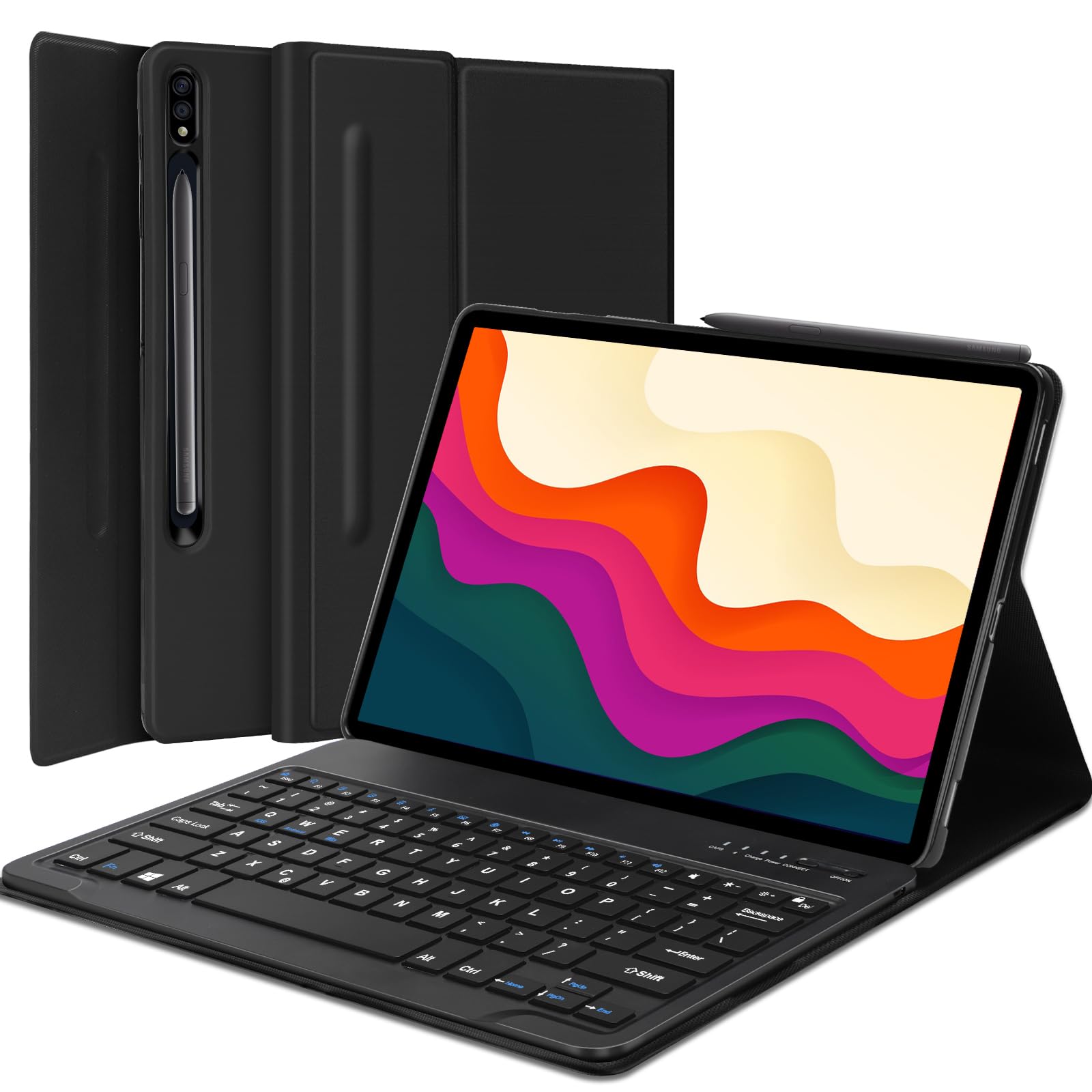 Galaxy Tab S9 Plus Case with Keyboard 12.4 Inch 2023, Magnetic Detachable Bluetooth Keyboard, Smart Folio Cover with S Pen Holder, Samsung Galaxy Tab S7 FE/S8 Plus Keyboard Case, Type-C Rechargeable