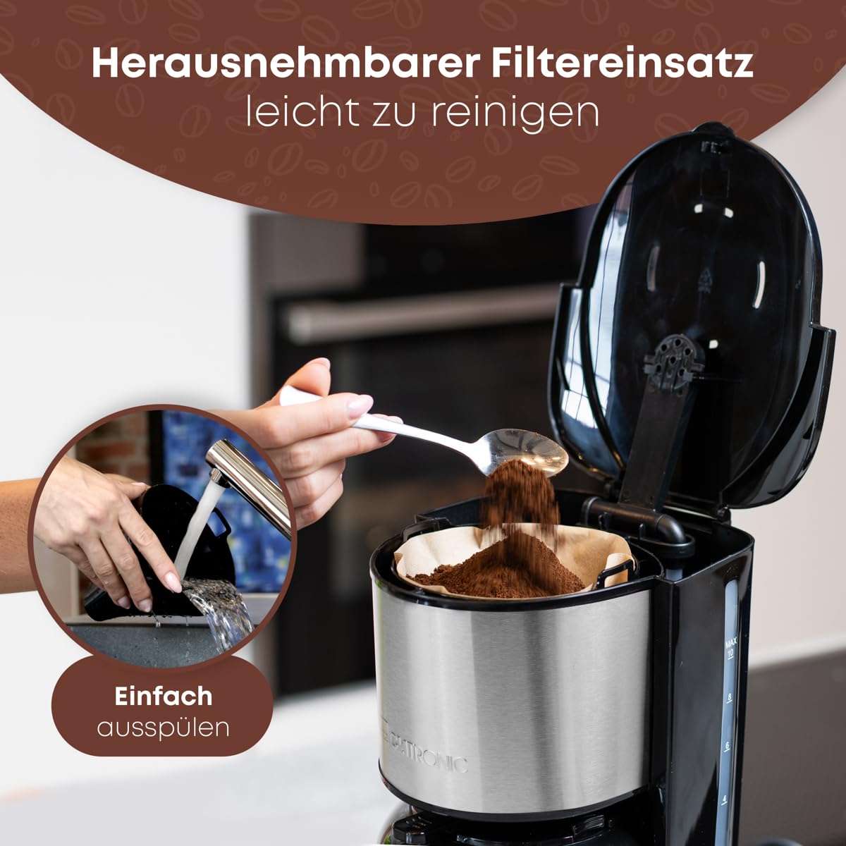 Clatronic® KA 3805 Coffee Machine with Thermos Flask for 8-10 Cups of Coffee (Approx. 1.2 L) | Filter Coffee Machine Stainless Steel | Double-Walled Thermos Flask | No Temperature Loss | Coffee