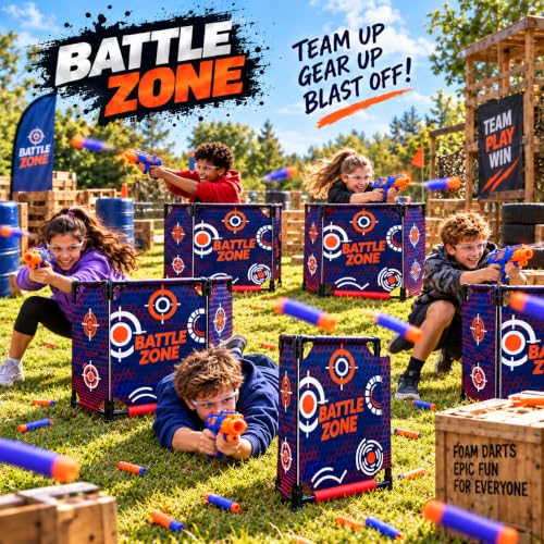 SINCOLINE Tactical Bunker & Foam Blaster Target 59x34” Combat Battle Zone Bunker Fort, Compatible with Laser Tag, Water Gun & Birthday Activities, Foldable Wall for Active Play (4 x Blue) by SINCOLINE - Used condition - Image 2