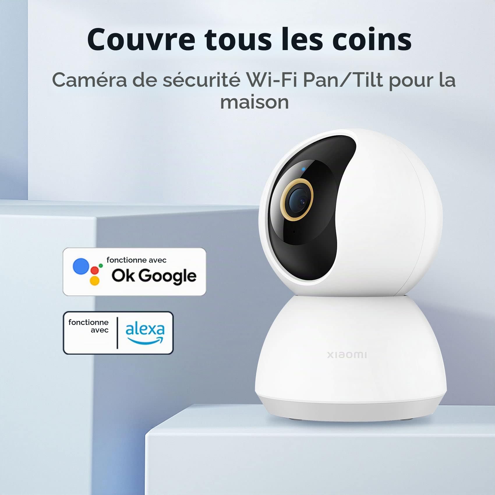 Xiaomi Mi Smart Camera C300 Caméra Surveillance WiFi Intérieure Caméra 360°, Détection Humaine AI Suivi Intelligent Sirène Audio Bidirectionnel, pour Bébé et Animaux