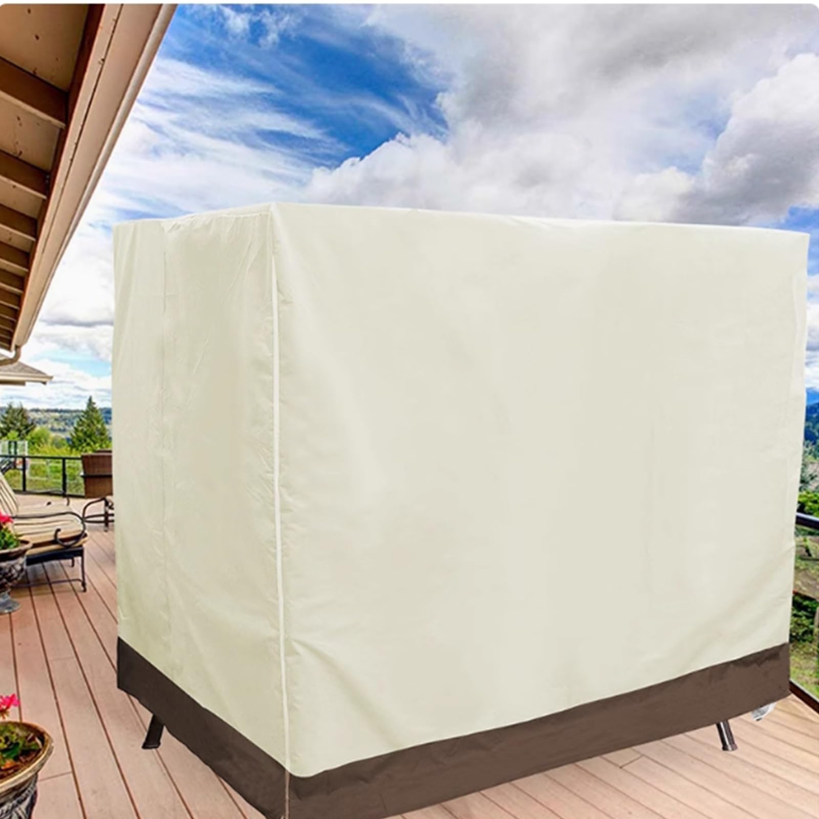 Copertura Dondolo 3 Posti, Copri Dondolo 3 Posti Impermeabile, Tessuto Oxford 210D, coprisedile per Altalena da Esterno, Anti-UV(Beige,220x125x170cm)