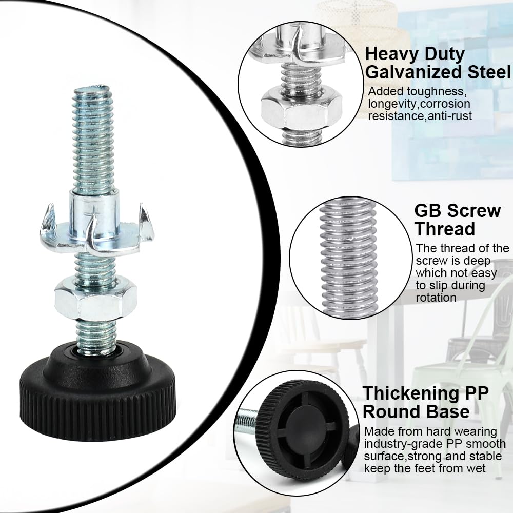 12 Piedini Regolabili M8 Per Mobili - Acciaio Zincato, Base Plastica, Carico 150kg - Foto 2