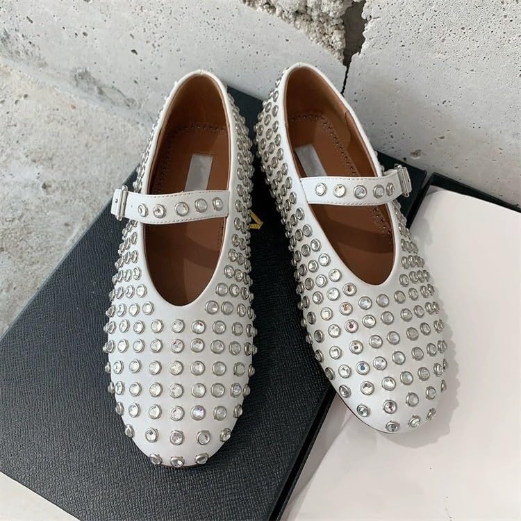 Rhinestone Ballet Flats for Women, Sparkly Crystals Ballerina Shoes Buckle Strap Mary Jane Flats Round Toe Casual Dress Shoes3