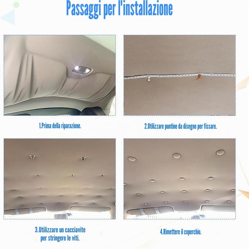 kit riparazione tetto auto interno,puntine per cielo auto grigio,kit cielo auto,kit riparazione cielo auto,kit ripara cielo auto,rivetti automobile,cielo auto scollato rimedi fai da te